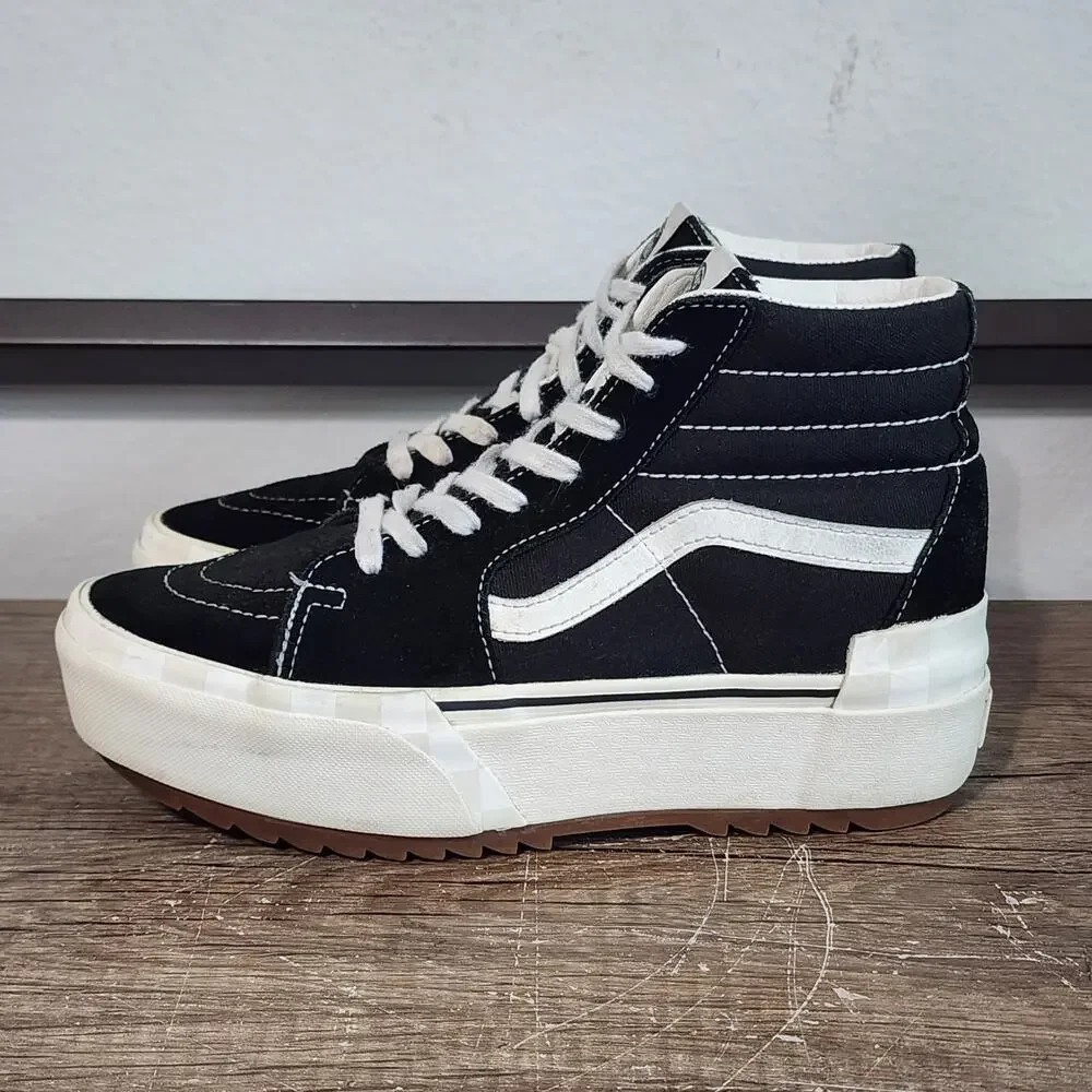 Vans Black and White Sk8-Hi Platform Sneakers - Picture 3 of 9
